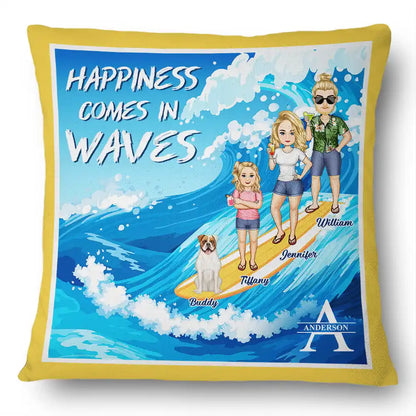 Monogram Family Comes In Waves - Personalized Pillow