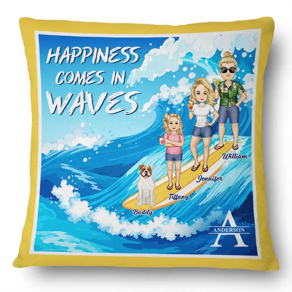 Monogram Family Comes In Waves - Personalized Pillow