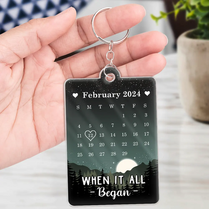 Cartoon Kissing When It All Began Calendar - Personalized Acrylic Keychain