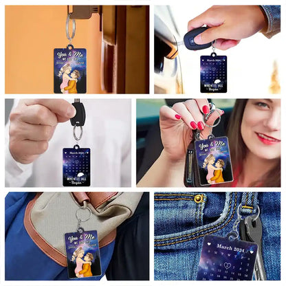 Cartoon Kissing When It All Began Calendar - Personalized Acrylic Keychain