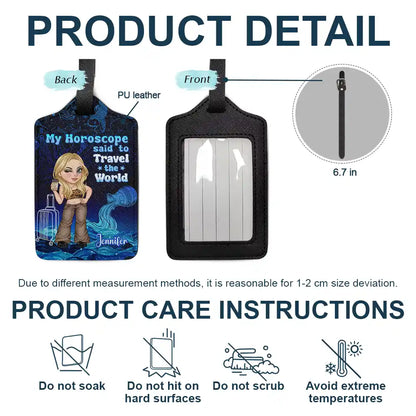 Y2K Zodiac Travel The World - Personalized Luggage Tag