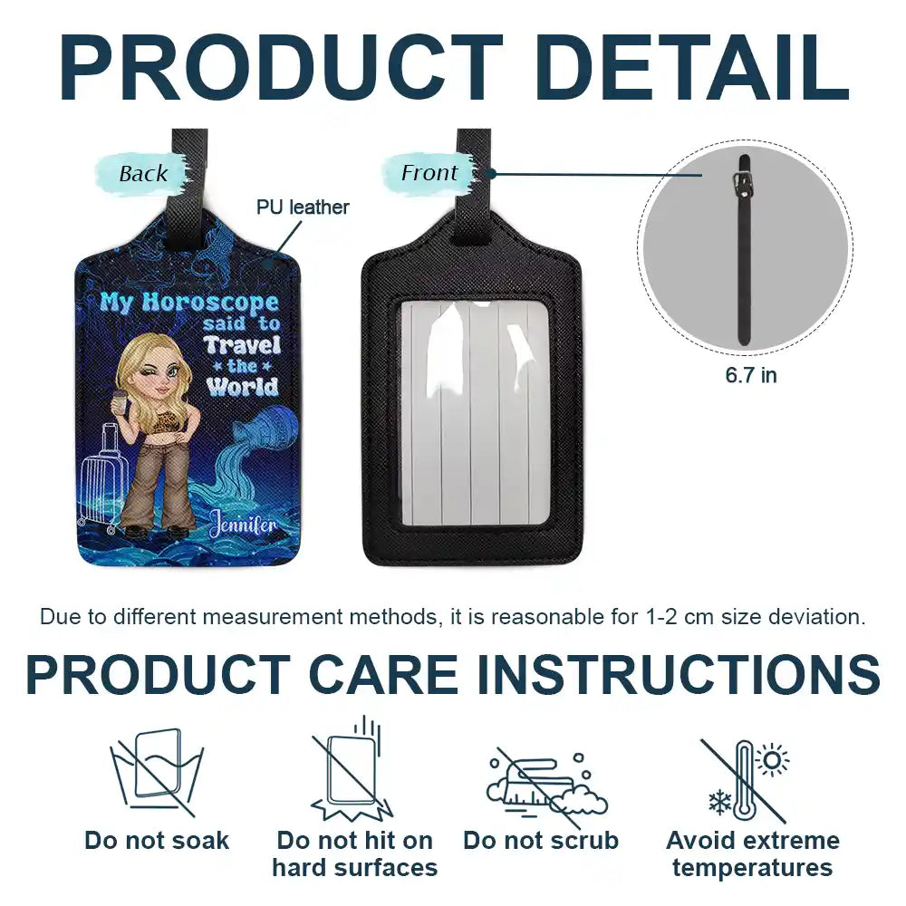 Y2K Zodiac Travel The World - Personalized Luggage Tag