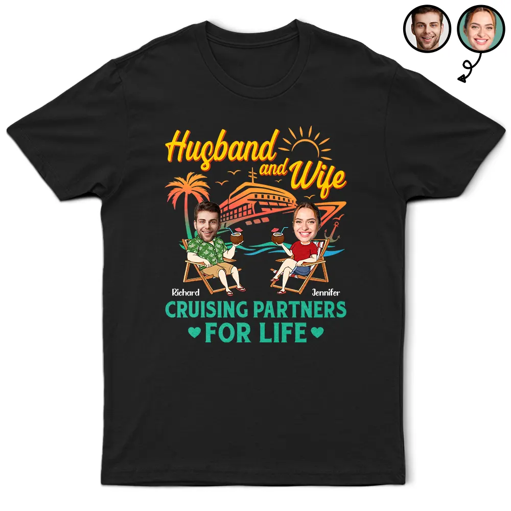 Custom Photo Couple Cruising Partners For Life - Personalized T Shirt