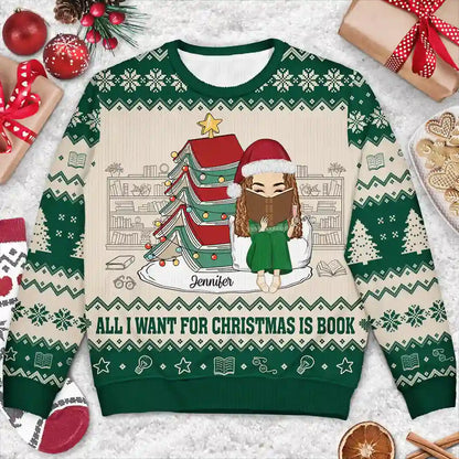 All Booked For Christmas - Personalized Unisex Ugly Sweater