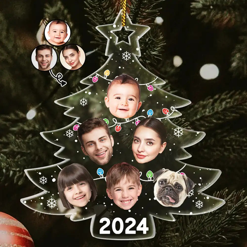 Custom Photo Christmas Tree Family - Personalized Custom Shaped Acrylic Ornament