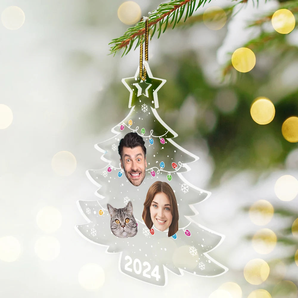 Custom Photo Christmas Tree Family - Personalized Custom Shaped Acrylic Ornament