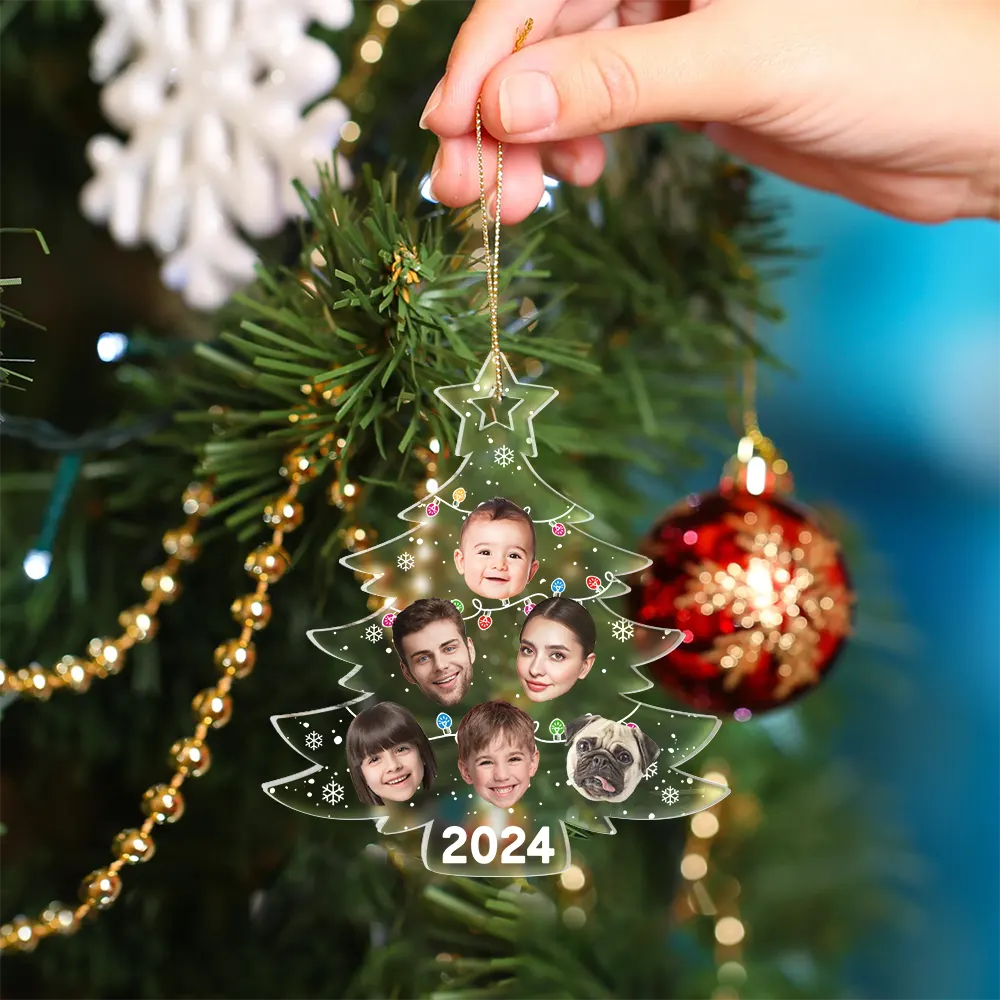 Custom Photo Christmas Tree Family - Personalized Custom Shaped Acrylic Ornament