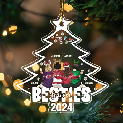 Besties Sisters Forever Christmas Tree - Personalized Custom Shaped Acrylic Ornament