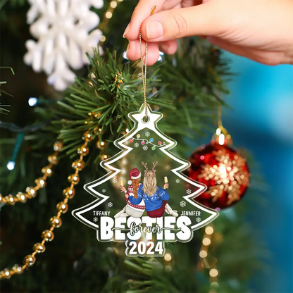 Besties Sisters Forever Christmas Tree - Personalized Custom Shaped Acrylic Ornament