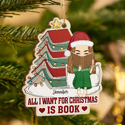 All Booked For Christmas - Personalized Custom Shaped Wooden Ornament