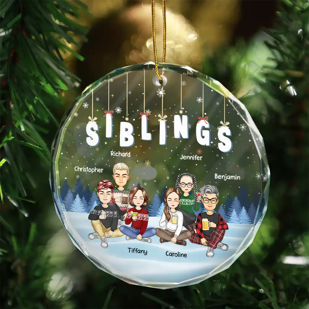 Friends Besties Sisters Sitting Together Cartoon - Personalized Circle Acrylic Ornament