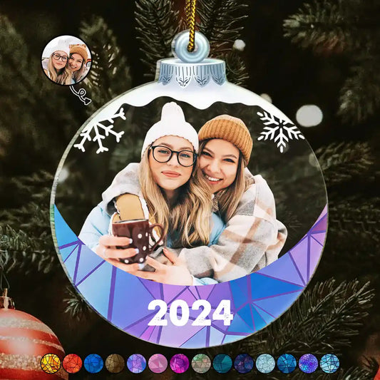 Custom Photo Besties Sisters Family Snowflakes - Personalized Custom Shaped Acrylic Ornament