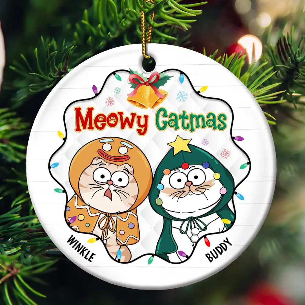 Funny Cats Meowy Catmas - Personalized Circle Acrylic Ornament