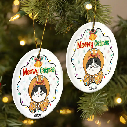 Funny Cats Meowy Catmas - Personalized Circle Acrylic Ornament