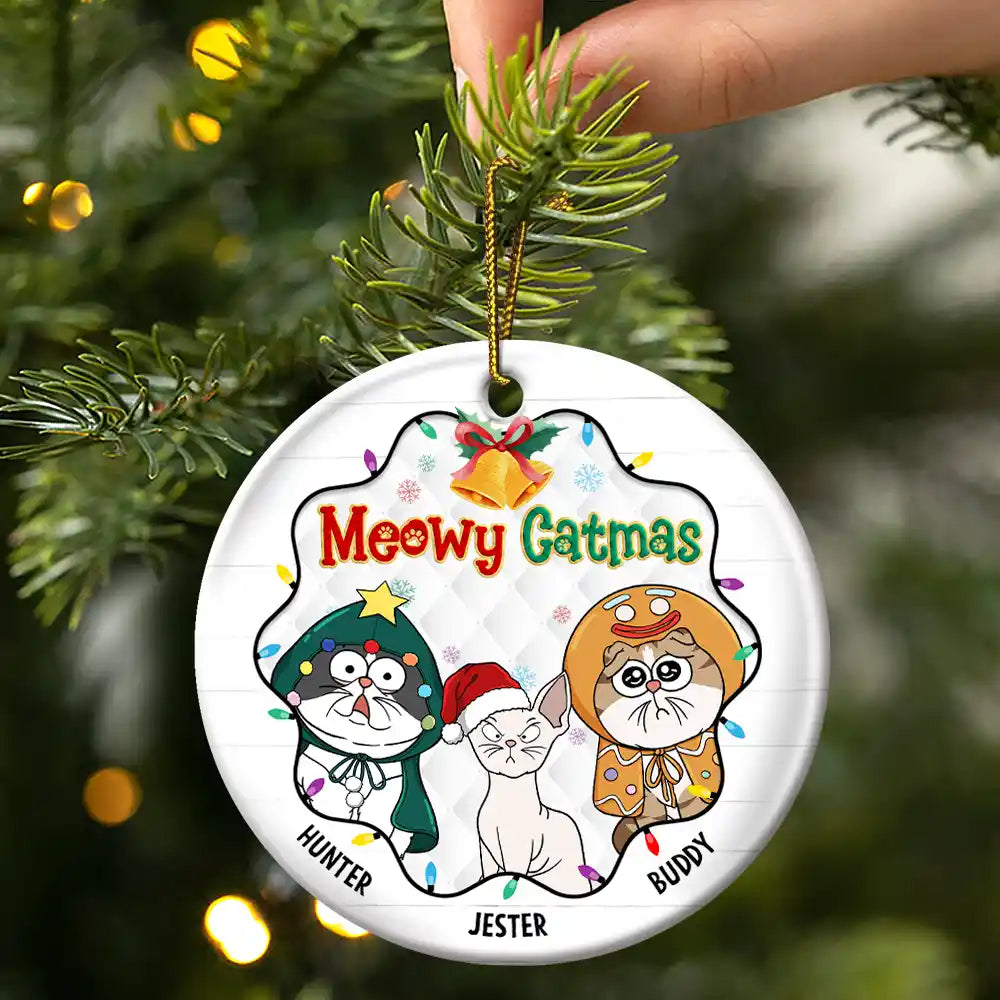 Funny Cats Meowy Catmas - Personalized Circle Acrylic Ornament