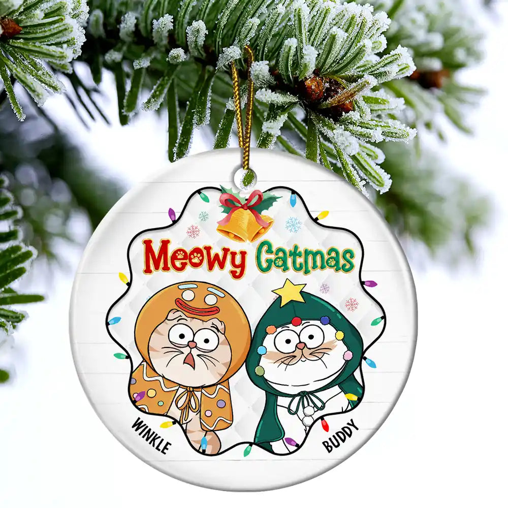 Funny Cats Meowy Catmas - Personalized Circle Acrylic Ornament