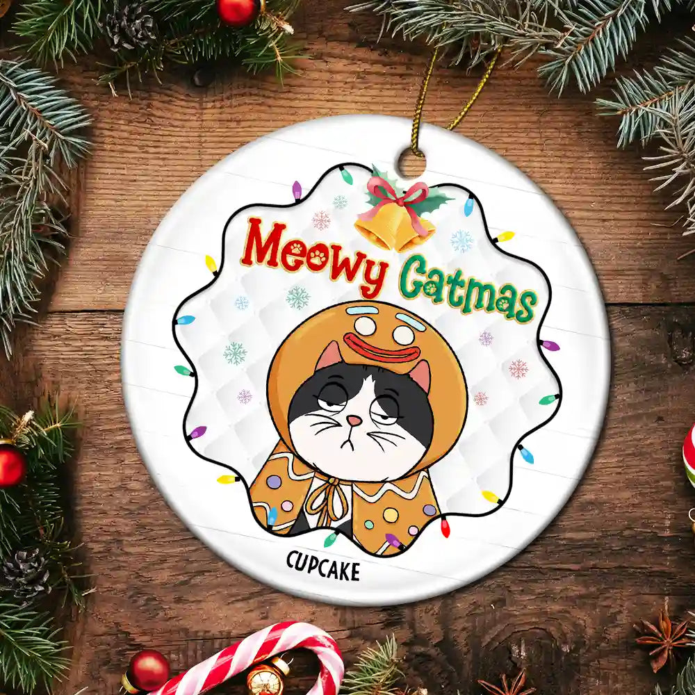 Funny Cats Meowy Catmas - Personalized Circle Acrylic Ornament