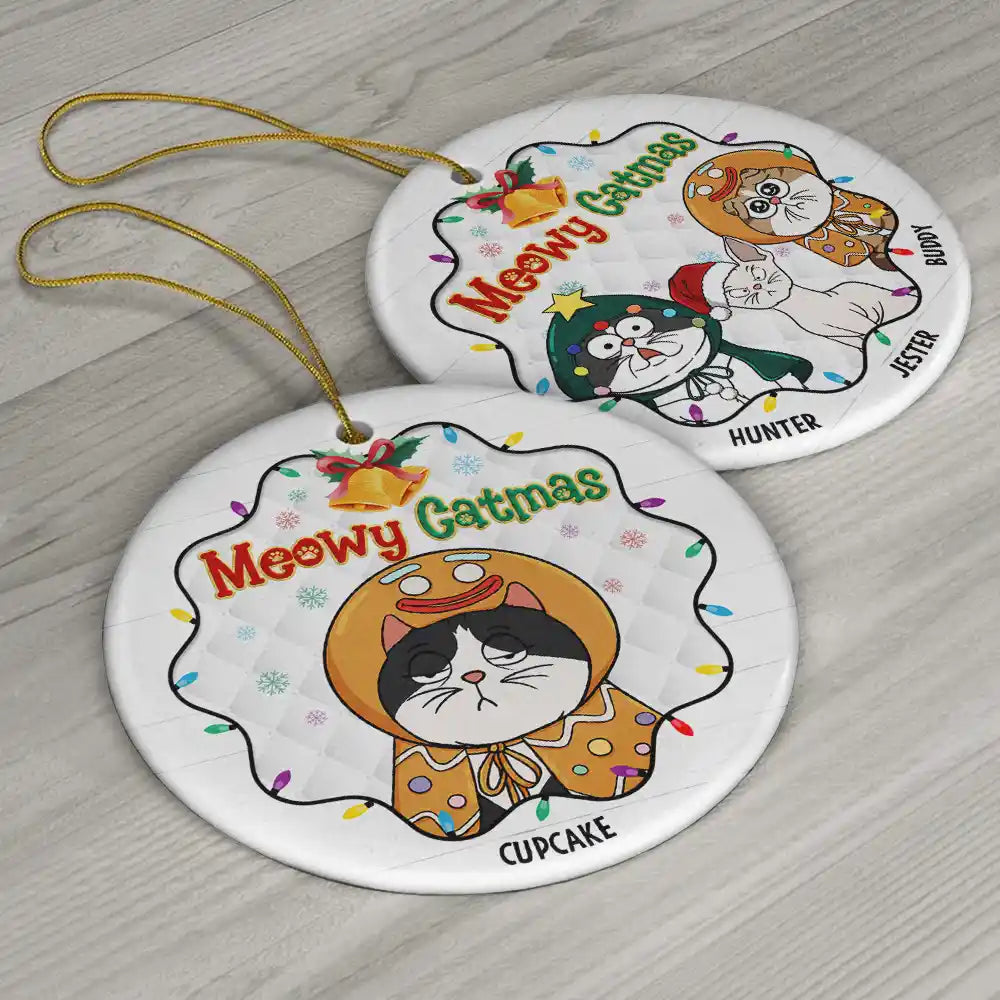 Funny Cats Meowy Catmas - Personalized Circle Acrylic Ornament