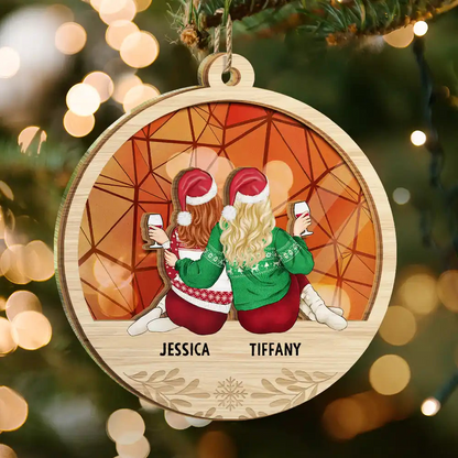 Christmas Besties Sister Sitting Together - Personalized Acrylic Ornament