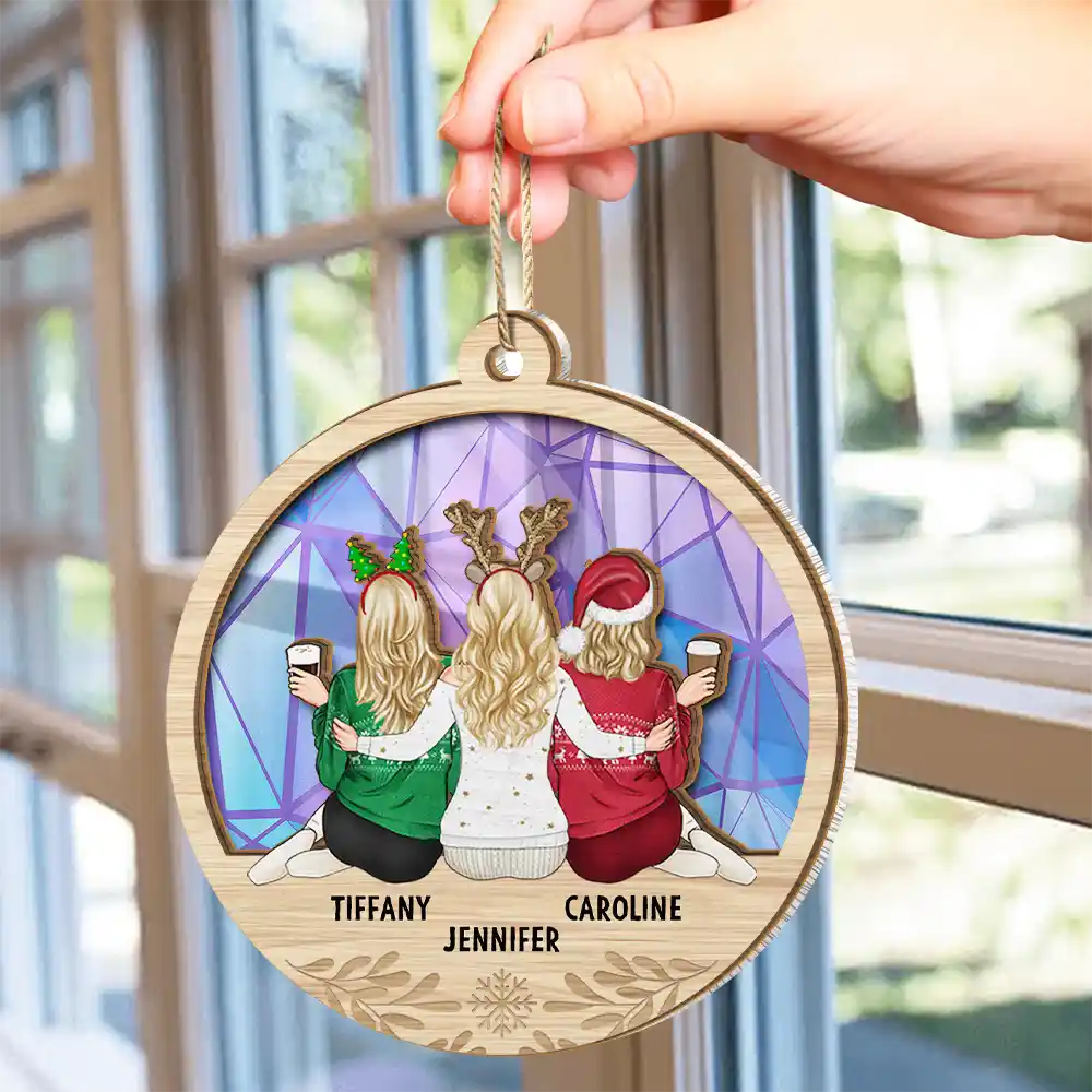 Christmas Besties Sister Sitting Together - Personalized Acrylic Ornament