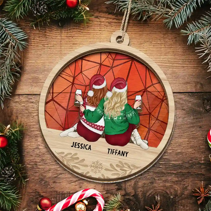 Christmas Besties Sister Sitting Together - Personalized Acrylic Ornament