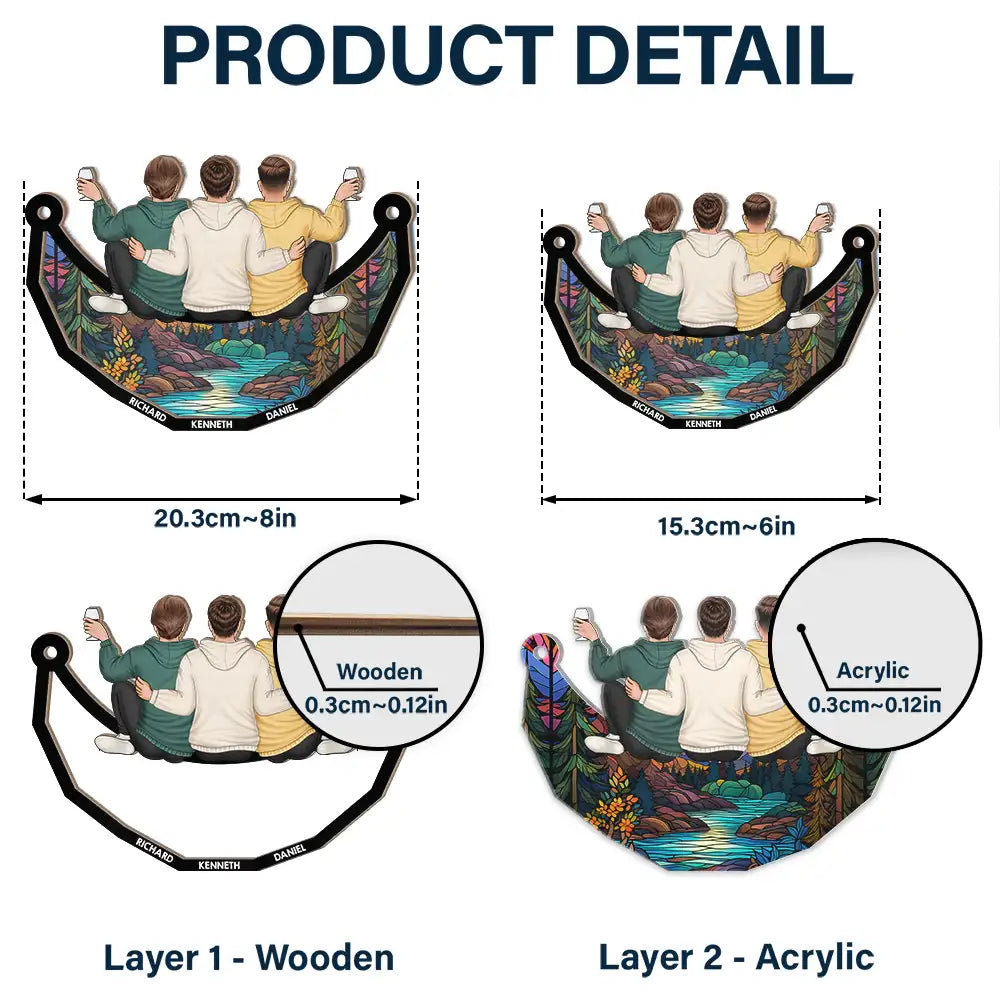 Besties Friends Brothers Sisters Sitting On The Moon - Personalized Window Hanging Suncatcher Ornament