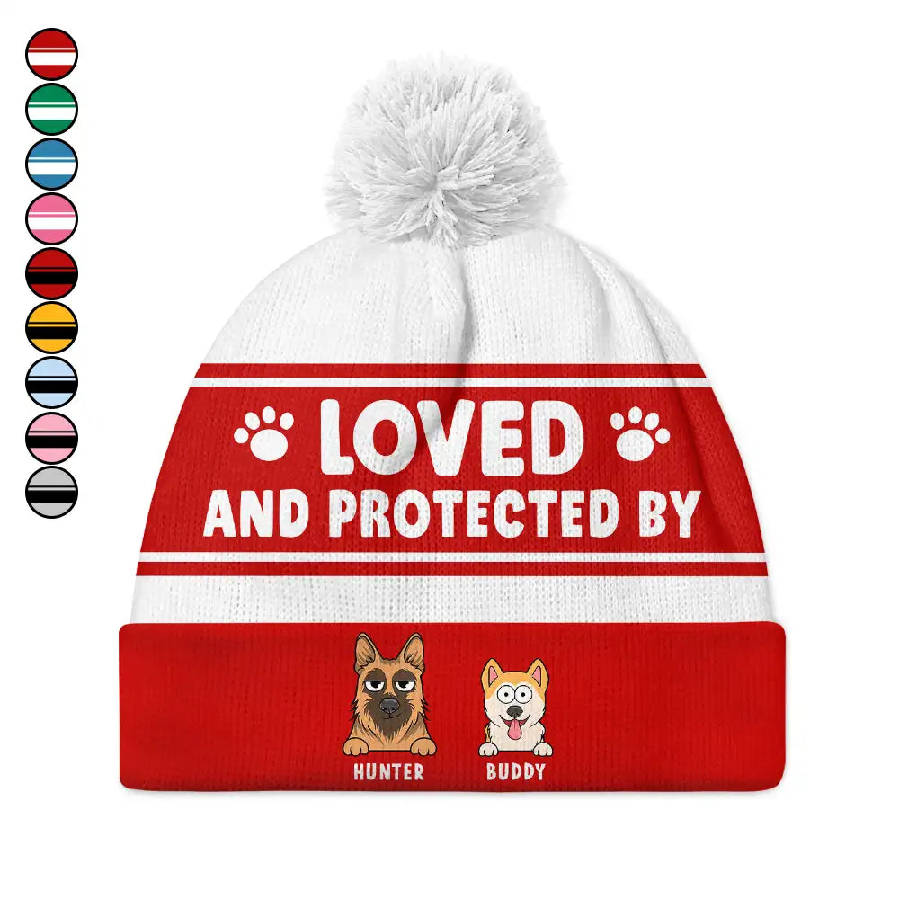 Loved & Protected By Dog - Personalized Bobble Beanie Hat