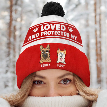 Loved & Protected By Dog - Personalized Bobble Beanie Hat