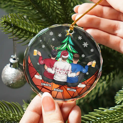 Besties Friends Brothers Sisters Sitting Together - Personalized Circle Glass Ornament