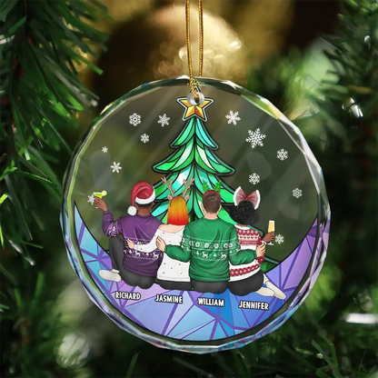 Besties Friends Brothers Sisters Sitting Together - Personalized Circle Glass Ornament