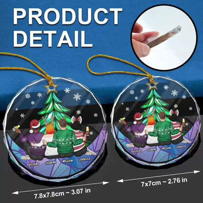 Besties Friends Brothers Sisters Sitting Together - Personalized Circle Glass Ornament