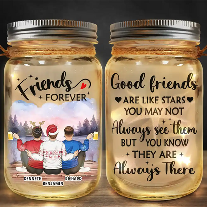 Christmas,Gift For Bestie,Happy - A True Friendship Is A Journey Without An End - Personalized Mason Jar Light