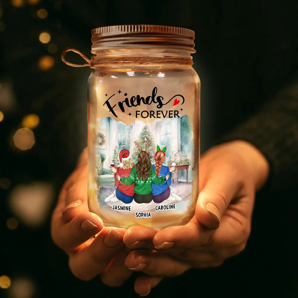 Christmas,Gift For Bestie,Happy - A True Friendship Is A Journey Without An End - Personalized Mason Jar Light