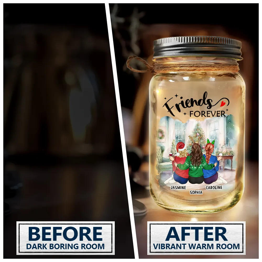 Christmas,Gift For Bestie,Happy - A True Friendship Is A Journey Without An End - Personalized Mason Jar Light