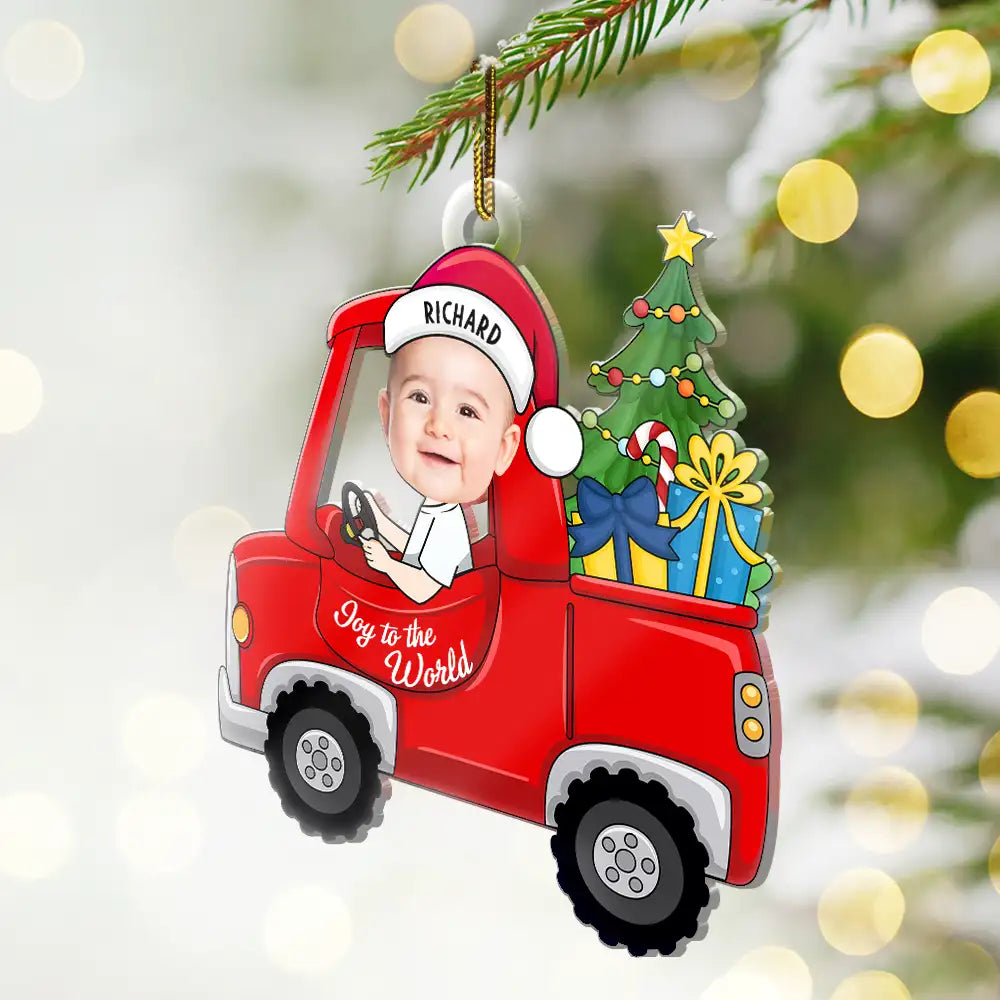 New baby, New Dad, New Mom - Custom Photo Christmas Red Truck Baby - Personalized Cutout Acrylic Ornament