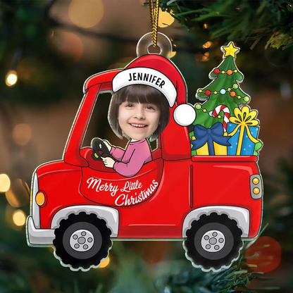 New baby, New Dad, New Mom - Custom Photo Christmas Red Truck Baby - Personalized Cutout Acrylic Ornament