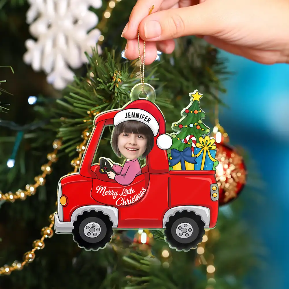 New baby, New Dad, New Mom - Custom Photo Christmas Red Truck Baby - Personalized Cutout Acrylic Ornament