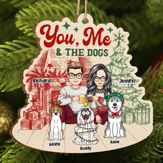 You, Me And The Dogs - Personalized Custom Shaped Wooden Ornament