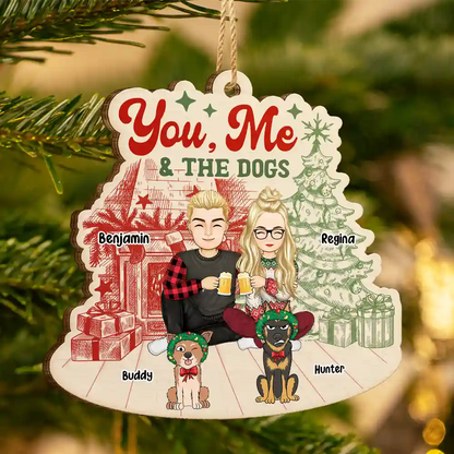 You, Me And The Dogs - Personalized Custom Shaped Wooden Ornament