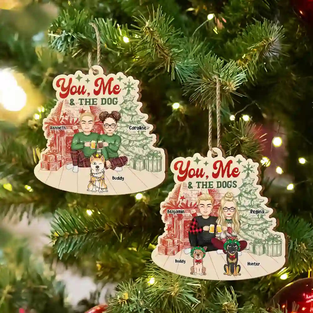 You, Me And The Dogs - Personalized Custom Shaped Wooden Ornament