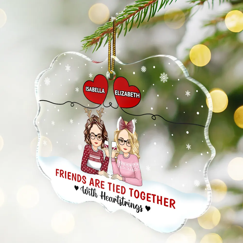 Friends Are Tied Together With Heartstrings - Personalized Medallion Acrylic Ornament