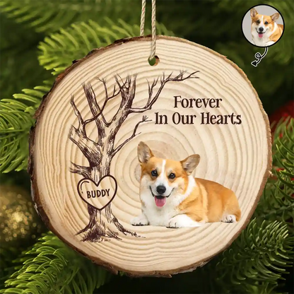 Custom Photo Forever In Our Hearts - Personalized Wood Slice Ornament