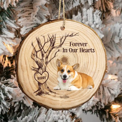 Custom Photo Forever In Our Hearts - Personalized Wood Slice Ornament