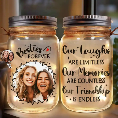 Custom Photo Our Memories Are Countless Our Friendship Is Endless - Personalized Mason Jar Light