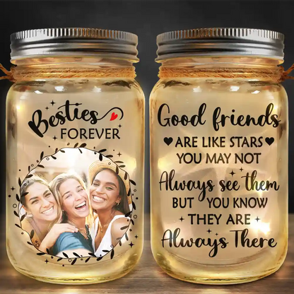 Custom Photo Our Memories Are Countless Our Friendship Is Endless - Personalized Mason Jar Light