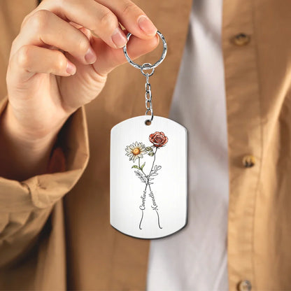 Birth Flowers With Calendar Our Love Bloomed - Personalized Aluminum Keychain