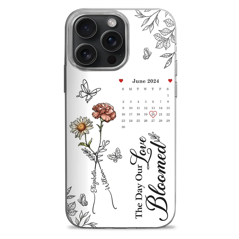 Birth Flowers With Calendar Our Love Bloomed - Personalized Clear Phone Case