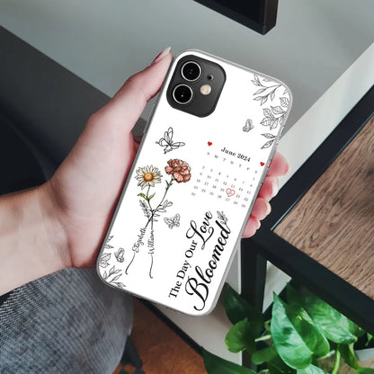 Birth Flowers With Calendar Our Love Bloomed - Personalized Clear Phone Case