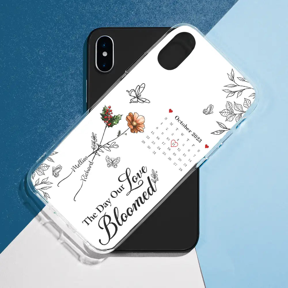 Birth Flowers With Calendar Our Love Bloomed - Personalized Clear Phone Case