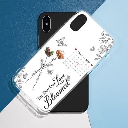 Birth Flowers With Calendar Our Love Bloomed - Personalized Clear Phone Case